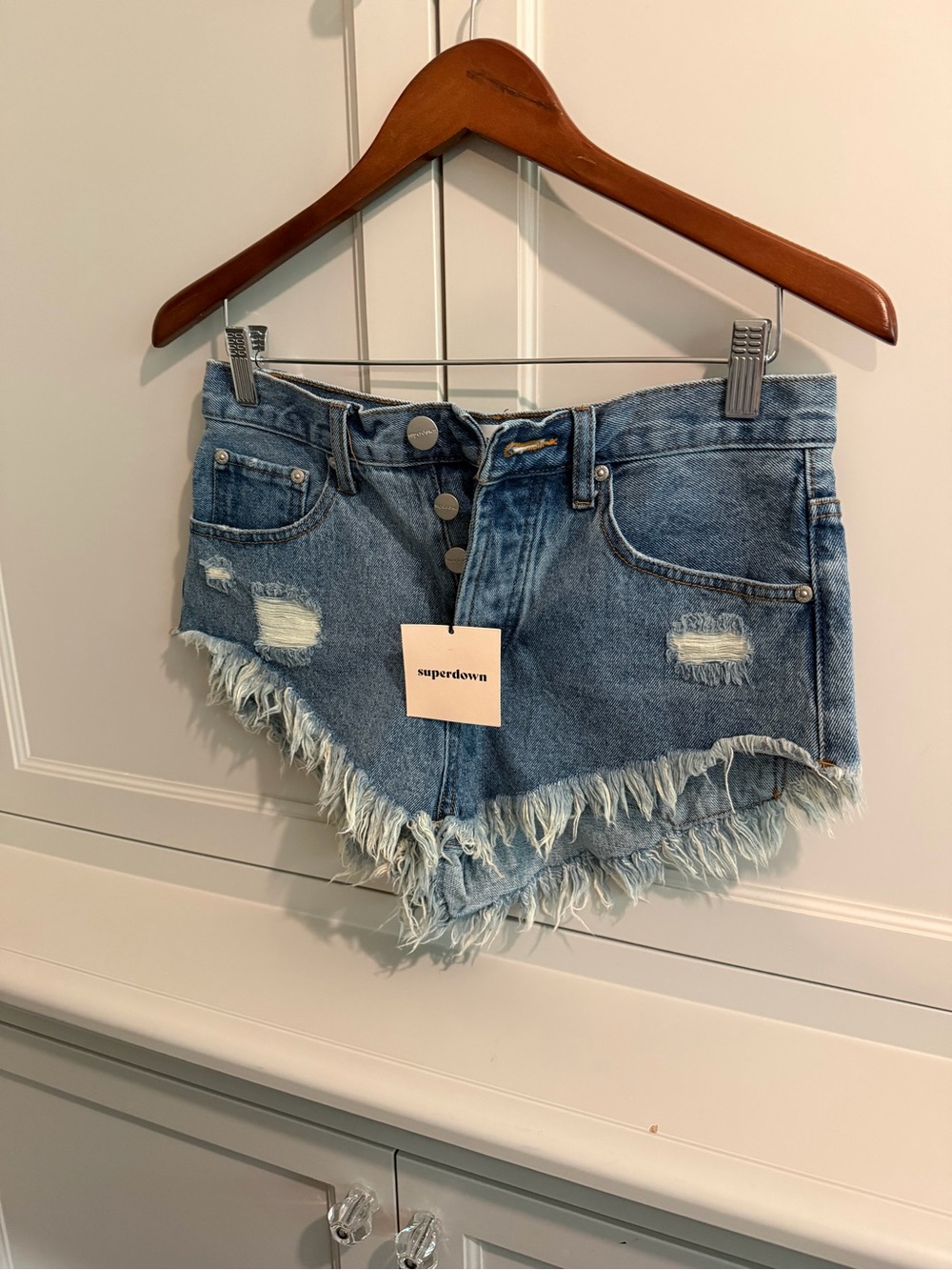 superdown Faded Blue Distressed Denim Cutoff Shorts